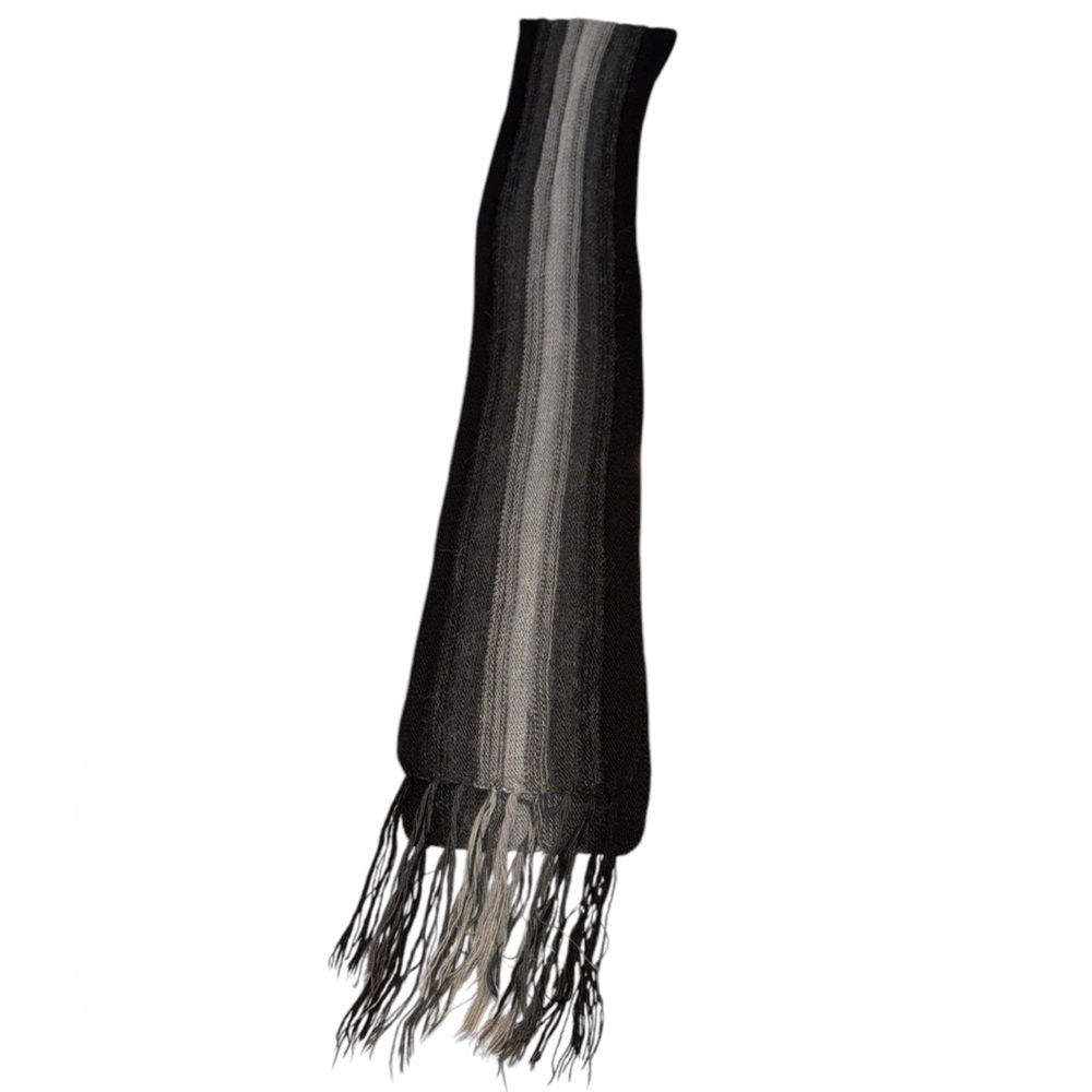 Gray Black Striped Fringe Scarf